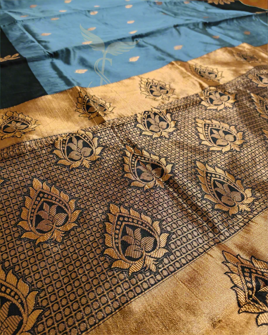 Greyish Black Banarasi Jari Silken Saree with Zari Woven Pallu – Festive Wear