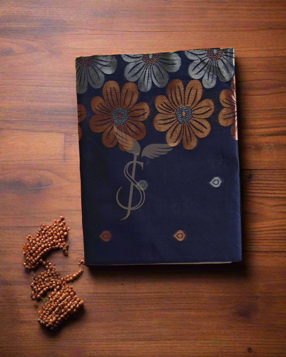 Navy Blue Soft Jari Silken Saree with Elegant Zari & Jacquard Weave