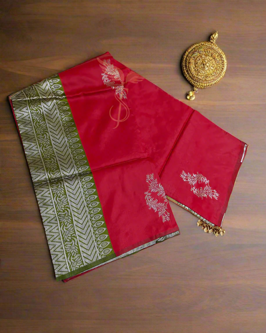Red Green Jari Silken Banarasi Festive wear Saree