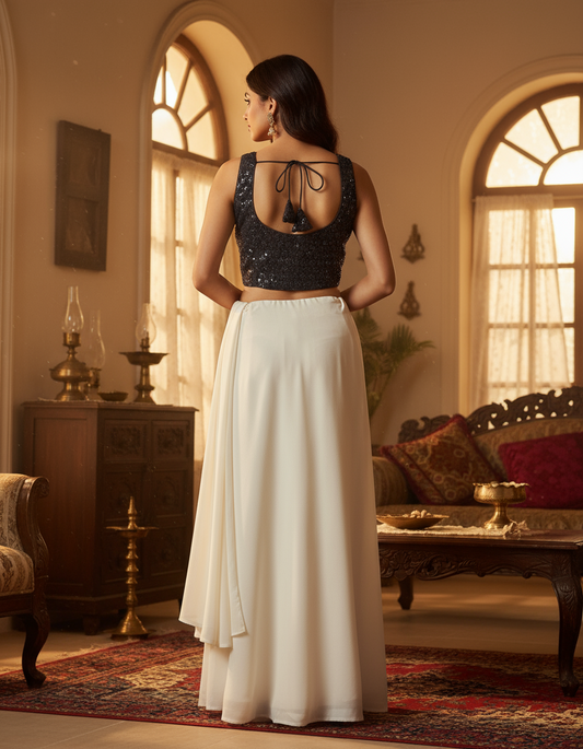 Black JS sequin embellished blouse