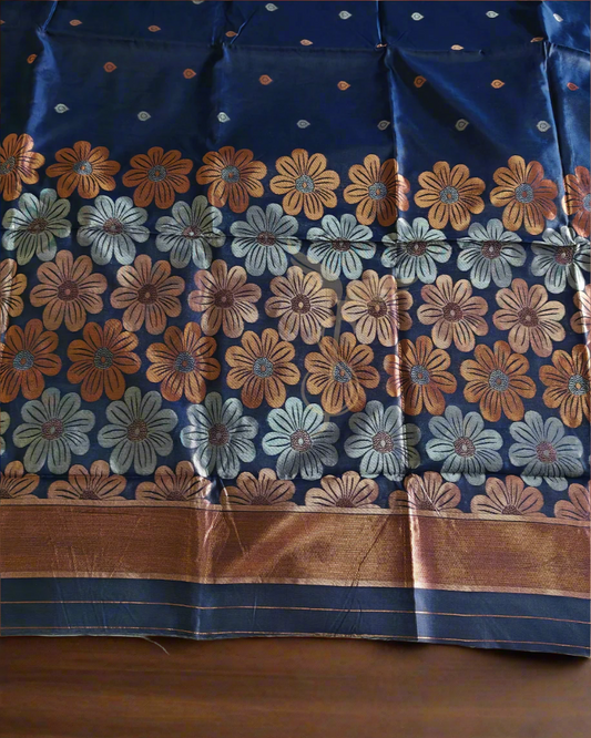 Navy Blue Soft Jari Silken Saree with Elegant Zari & Jacquard Weave