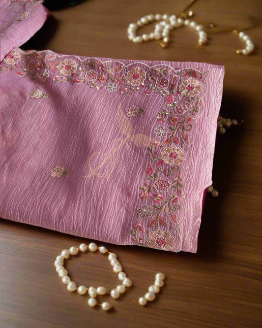 Blush Pink Banarasi Tissue Jari Silken Saree