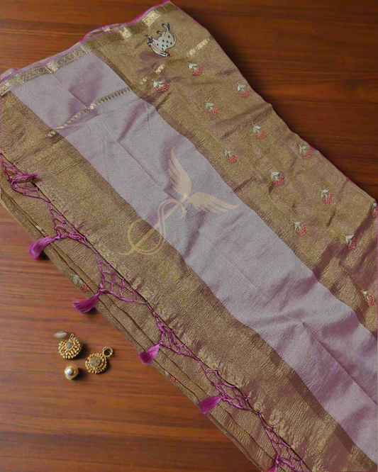 Pink Banarasi Tissue Jari Silken Saree