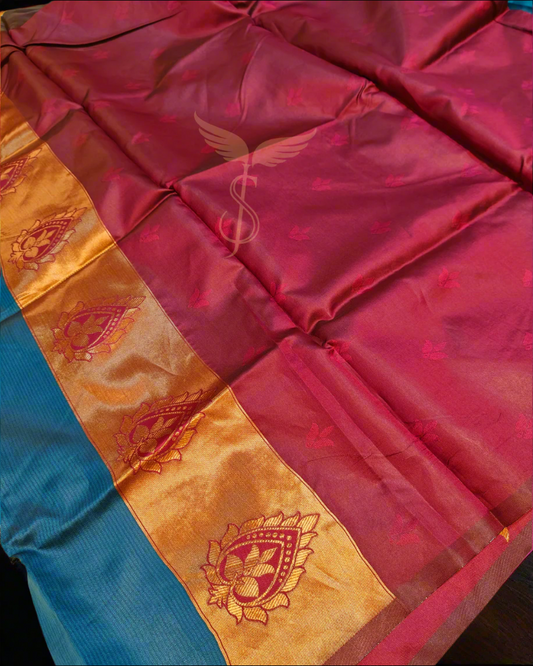 Blue & Pink Banarasi Jari Silken Saree with Zari Woven Pallu – Festive Wear