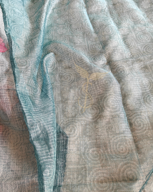 Blue Floral Katan Jari Silken Saree – A Delicate Blend of Elegance & Grace