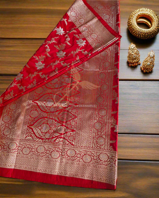 Radiant Elegance – Red Banarasi Jari Silken Saree with Semi Katan Sonarupa Weaving
