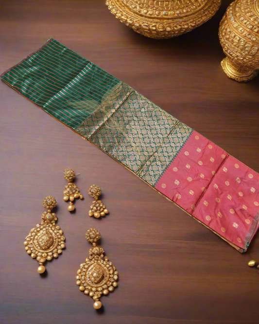 Regal Maroon Green Banarasi Jari Silken Saree with Rich Brocade & Gold Zari