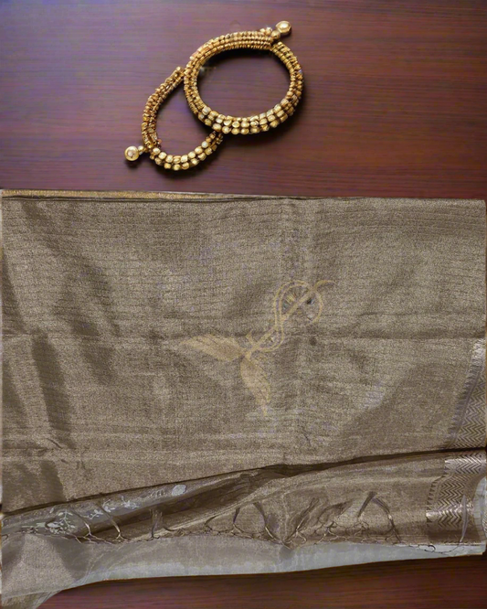 Beige-Gold Kota Tissue Jari Silken Saree – Ethereal Elegance in Every Thread