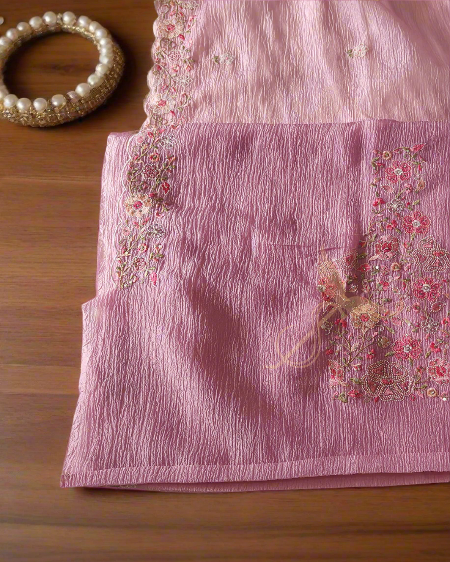 Blush Pink Banarasi Tissue Jari Silken Saree