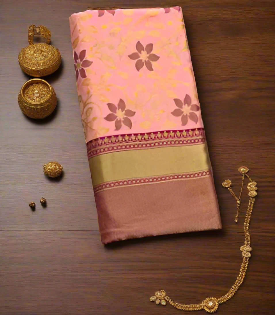 Elegant Pink & Magenta Banarasi Jari Silken Saree with Gold Zari – Bridal & Festive Wear