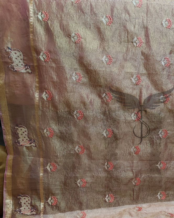 Pink Banarasi Tissue Jari Silken Saree