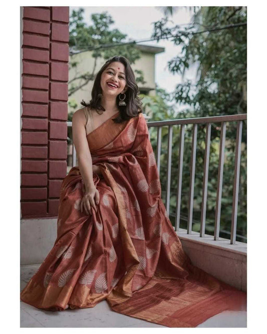 Rust Brown Banarasi Jari Silken Saree