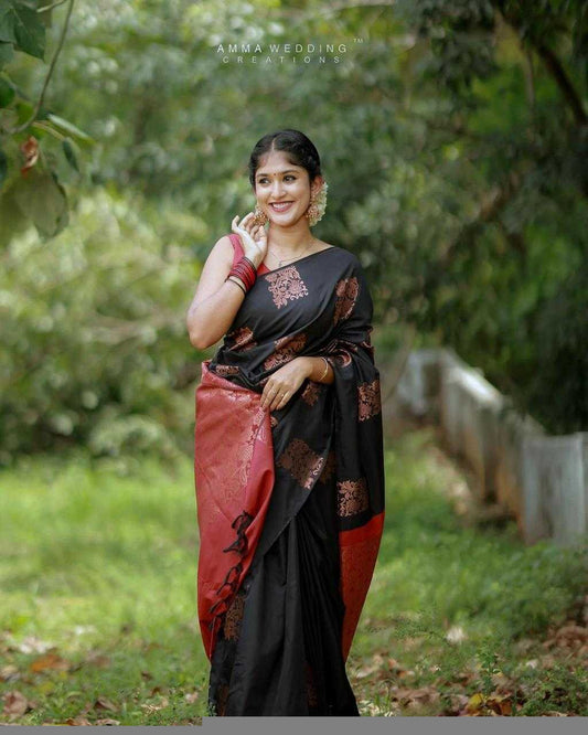 Elegant Black & Maroon Banarasi Jari Silken Saree with Traditional Zari Work – Perfect for Weddings & Festive Occasions