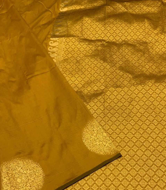 Mustard Yellow Banarasi Jari Silken Sarees with Rich Pallu & All-Over Jacquard Work