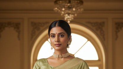 Olive Yellow Banarasi Tissue Saree