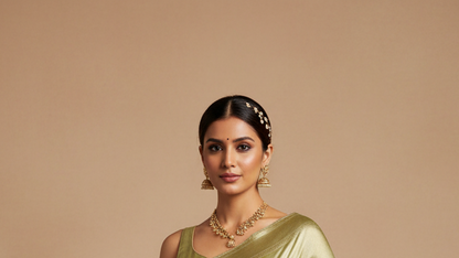 Olive Yellow Banarasi Tissue Saree