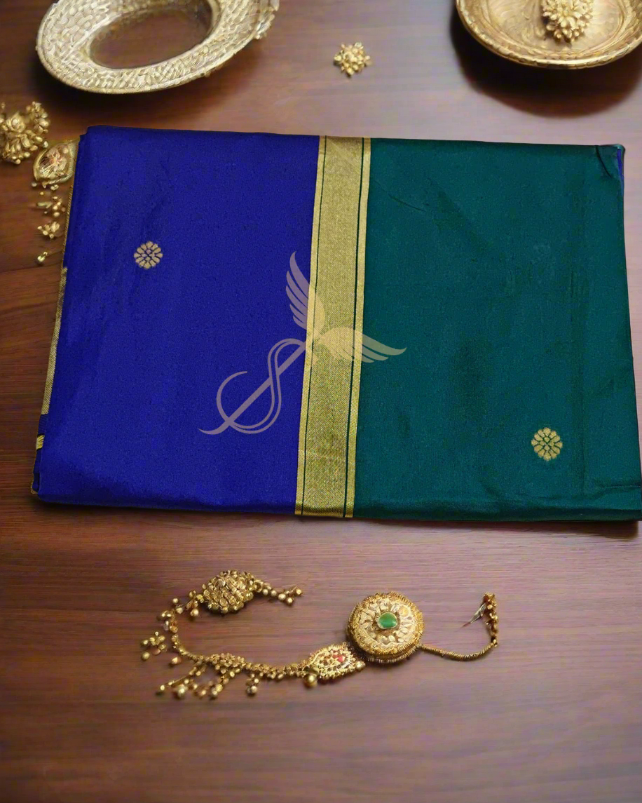 Dual Tone Green & Royal Blue Peacock Soft Jari Silken Saree with Zari Border – Elegant Festive & Party Wear