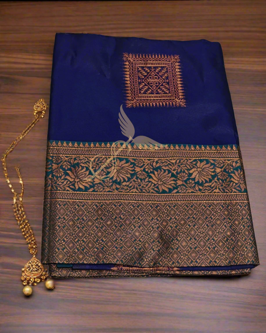 Royal Navy Blue Banarasi Jari Silken Saree with Zari Work – Elegant Festive & Wedding Wear