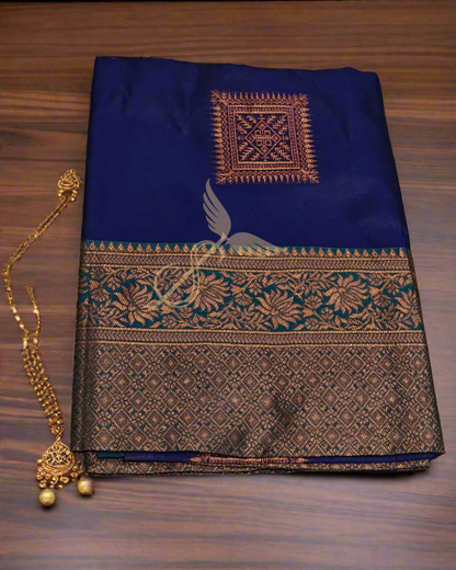 Royal Navy Blue Banarasi Jari Silken Saree with Zari Work – Elegant Festive & Wedding Wear