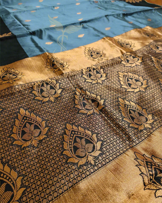 Greyish Black Banarasi Jari Silken Saree with Zari Woven Pallu – Festive Wear