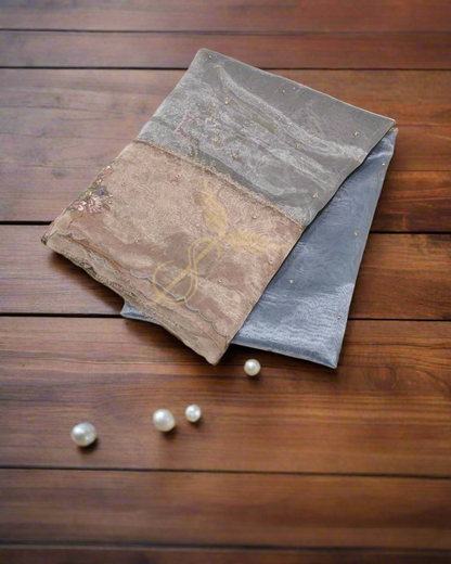 Ethereal Elegance – Blue & Gold Banarasi Jari Silken Saree in Glass Tissue with Embroidery