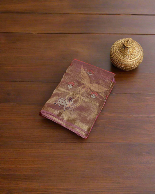 Pink Banarasi Tissue Jari Silken Saree