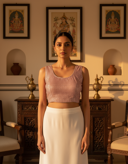 Pink JS horizontal sequinned blouse