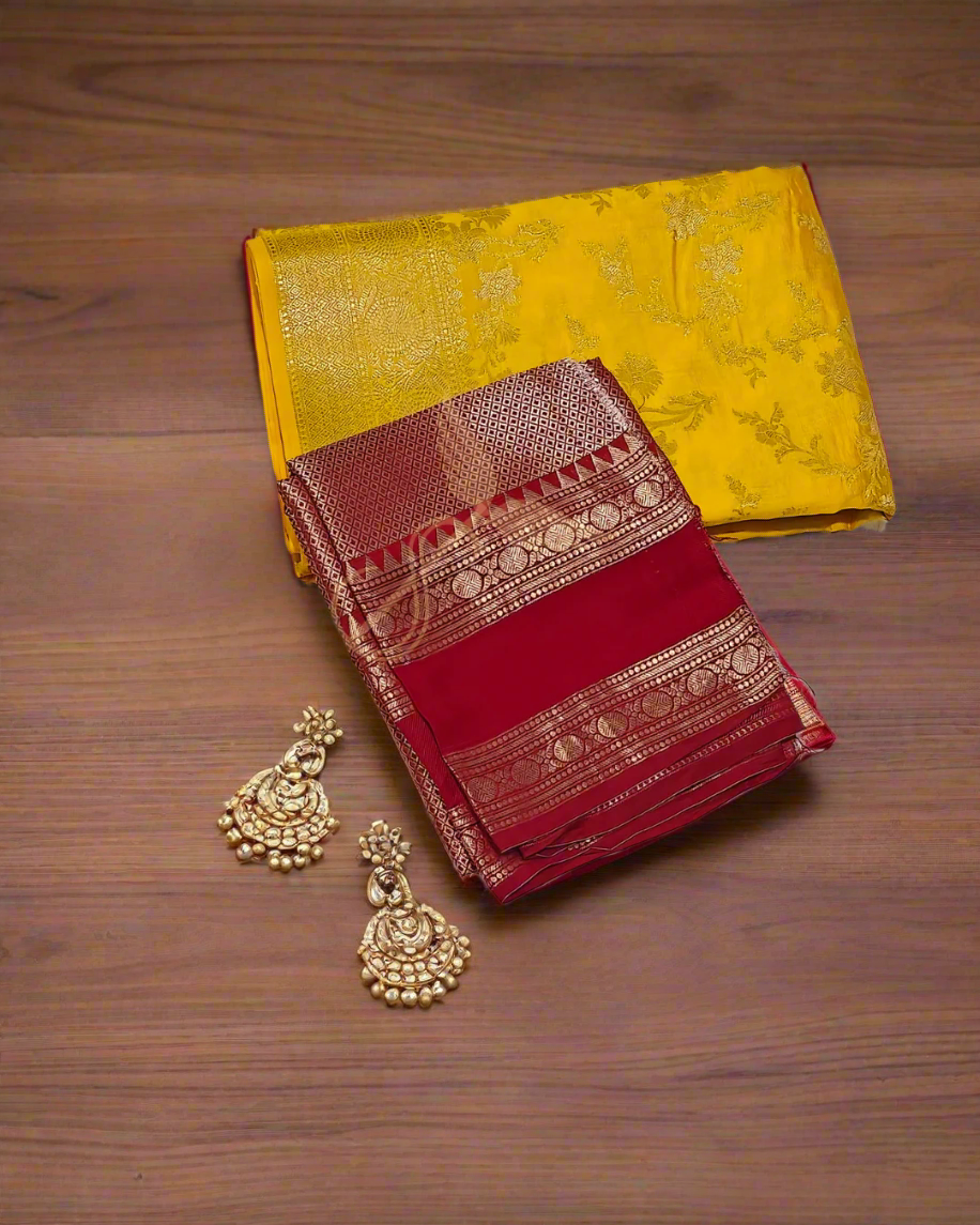 Sunlit Splendor – Yellow Banarasi Chiniya Jari Silken Saree with Gold Zari