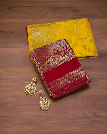 Sunlit Splendor – Yellow Banarasi Chiniya Jari Silken Saree with Gold Zari
