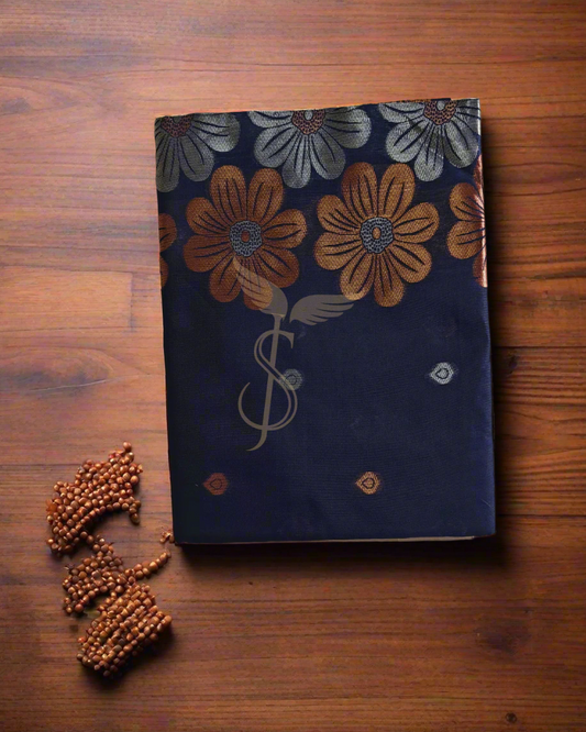Navy Blue Soft Jari Silken Saree with Elegant Zari & Jacquard Weave