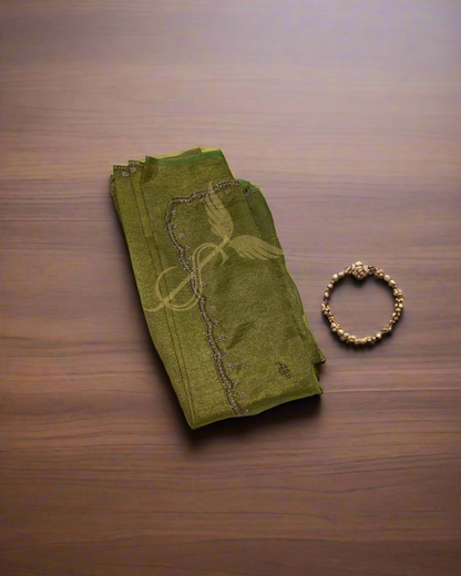 Elegant Green Tissue Jari Silken Banarasi Saree