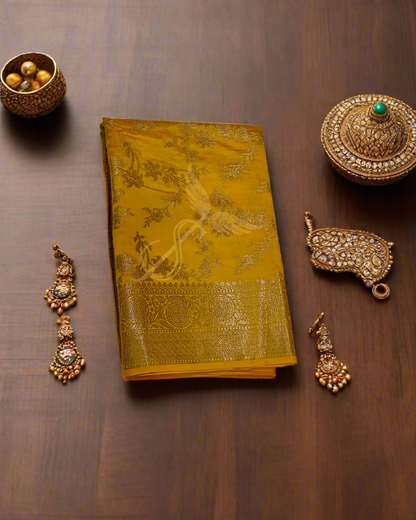 Sunlit Splendor – Yellow Banarasi Chiniya Jari Silken Saree with Gold Zari