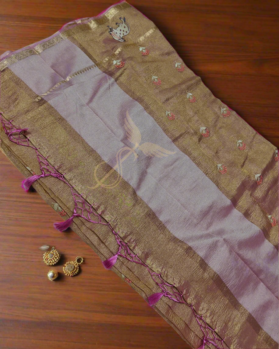 Pink Banarasi Tissue Jari Silken Saree