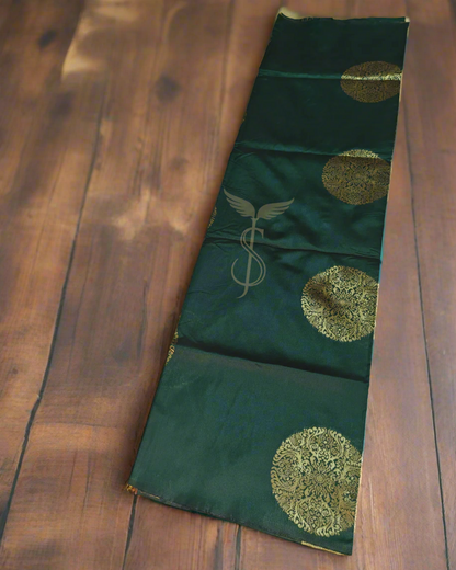 Bottle Green Banarasi Jari Silken Sarees with Rich Pallu & All-Over Jacquard Work