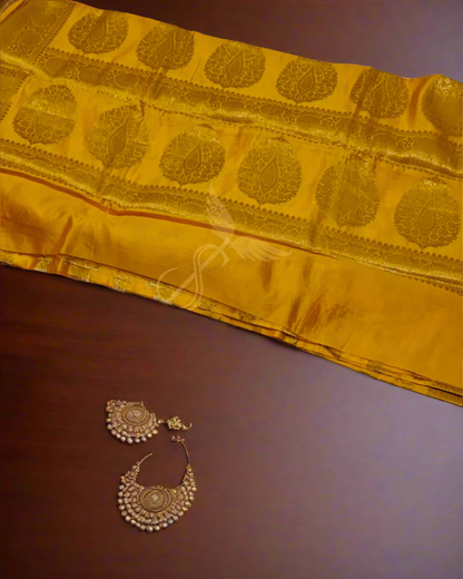 Sunlit Splendor – Yellow Banarasi Chiniya Jari Silken Saree with Gold Zari