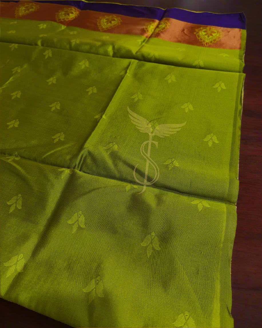 Elegant Green & Gold Banarasi Jari Silken Saree with Zari Woven Pallu – Festive Wear