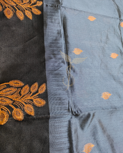 Greyish Black Banarasi Jari Silken Saree with Zari Woven Pallu – Festive Wear
