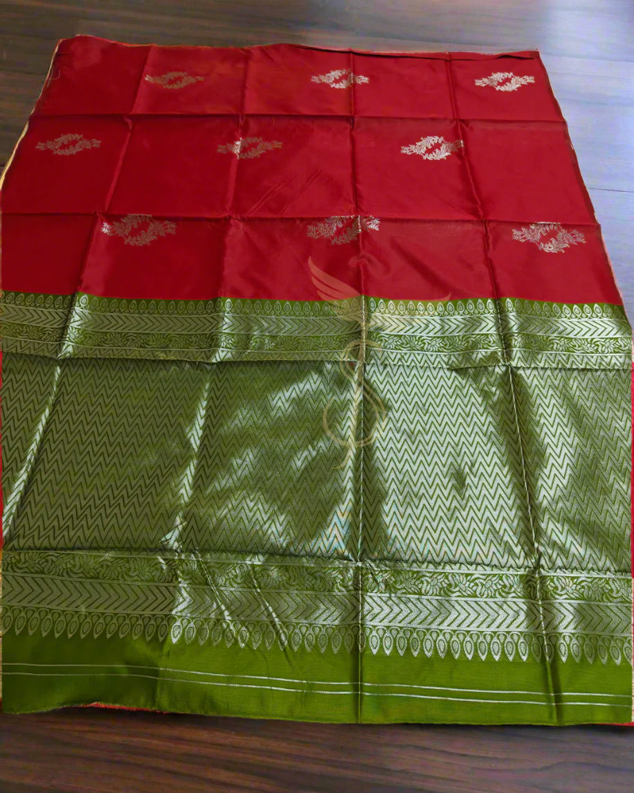 Red Green Jari Silken Banarasi Festive wear Saree
