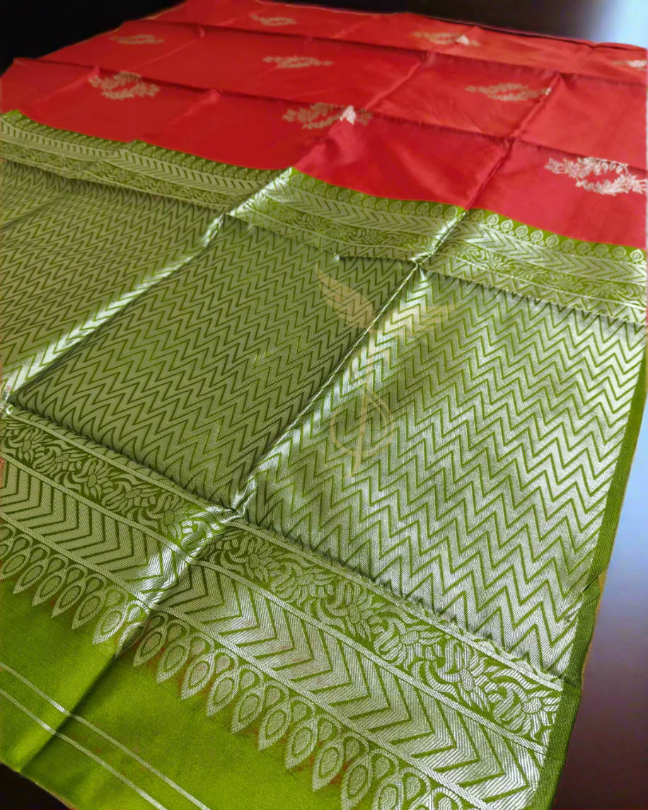 Red Green Jari Silken Banarasi Festive wear Saree