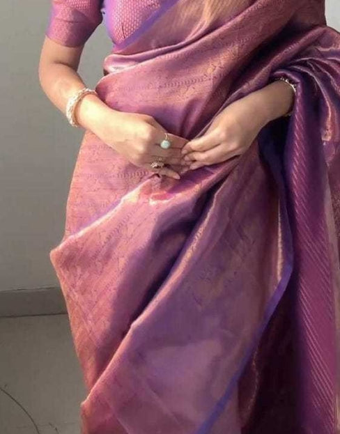 Royal Purple Kanjivaram Jari Silken Saree with Copper Zari Weaving - Jari Silken