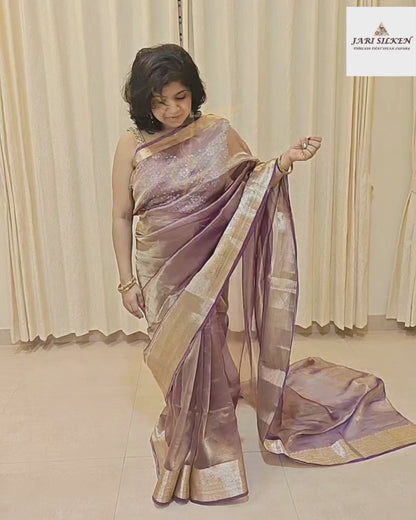 Midnight Purple Banarasi JS Saree in Glass Tissue