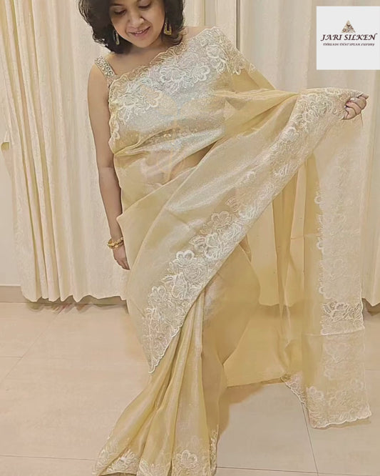 Golden Kota Tissue Embroidered Banarasi Jari Silken Saree