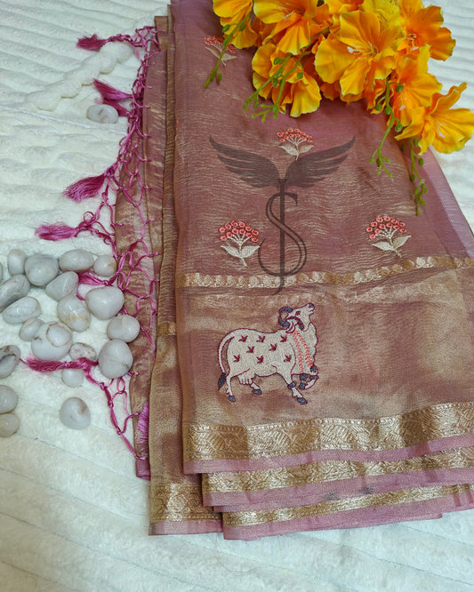 Pink Banarasi Tissue Jari Silken Saree