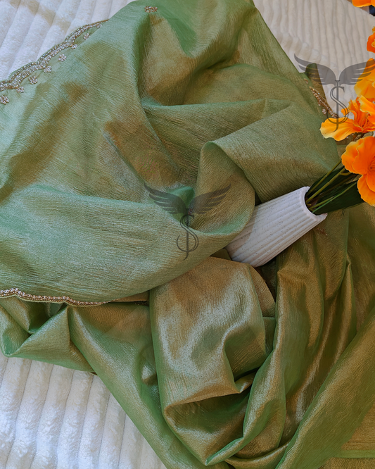 Elegant Green Tissue Jari Silken Banarasi Saree