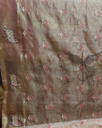 Pink Banarasi Tissue Jari Silken Saree