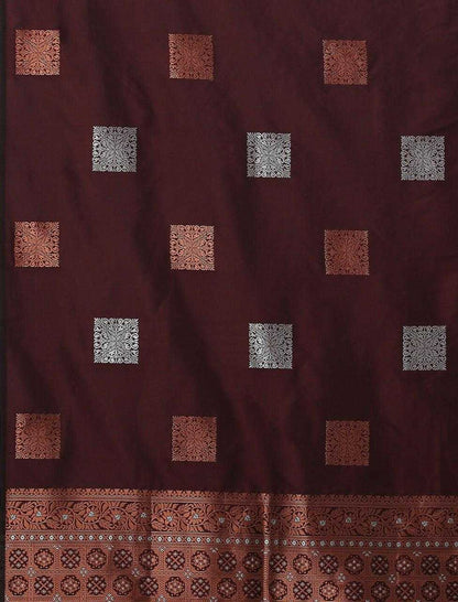 Maroon Banarasi Jari Silken Saree with Silver & Copper Zari Buta | Bridal & Party Wear Saree