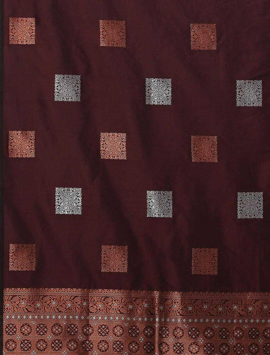 Maroon Banarasi Jari Silken Saree with Silver & Copper Zari Buta | Bridal & Party Wear Saree