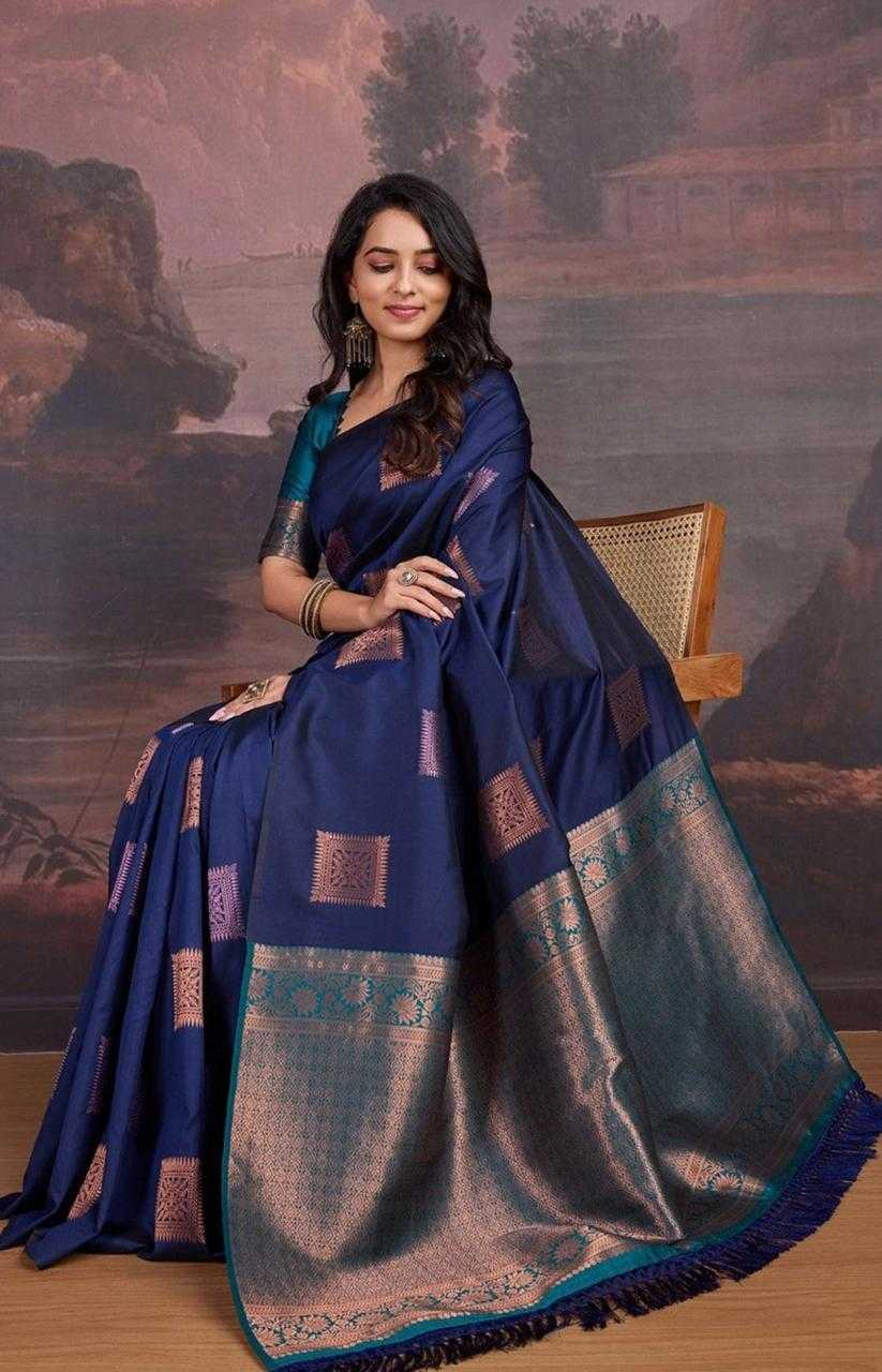 Royal Navy Blue Banarasi Jari Silken Saree with Zari Work – Elegant Festive & Wedding Wear
