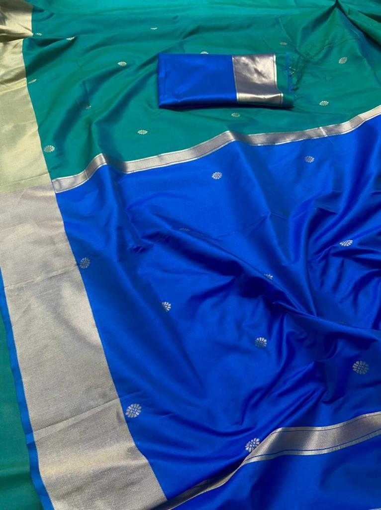 Dual Tone Green & Royal Blue Peacock Soft Jari Silken Saree with Zari Border – Elegant Festive & Party Wear