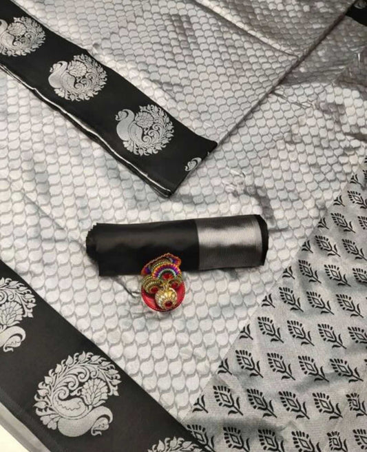 Regal Black and Silver Banarasi Jari Silken Saree – Statement Ethnic Wear for Celebrations